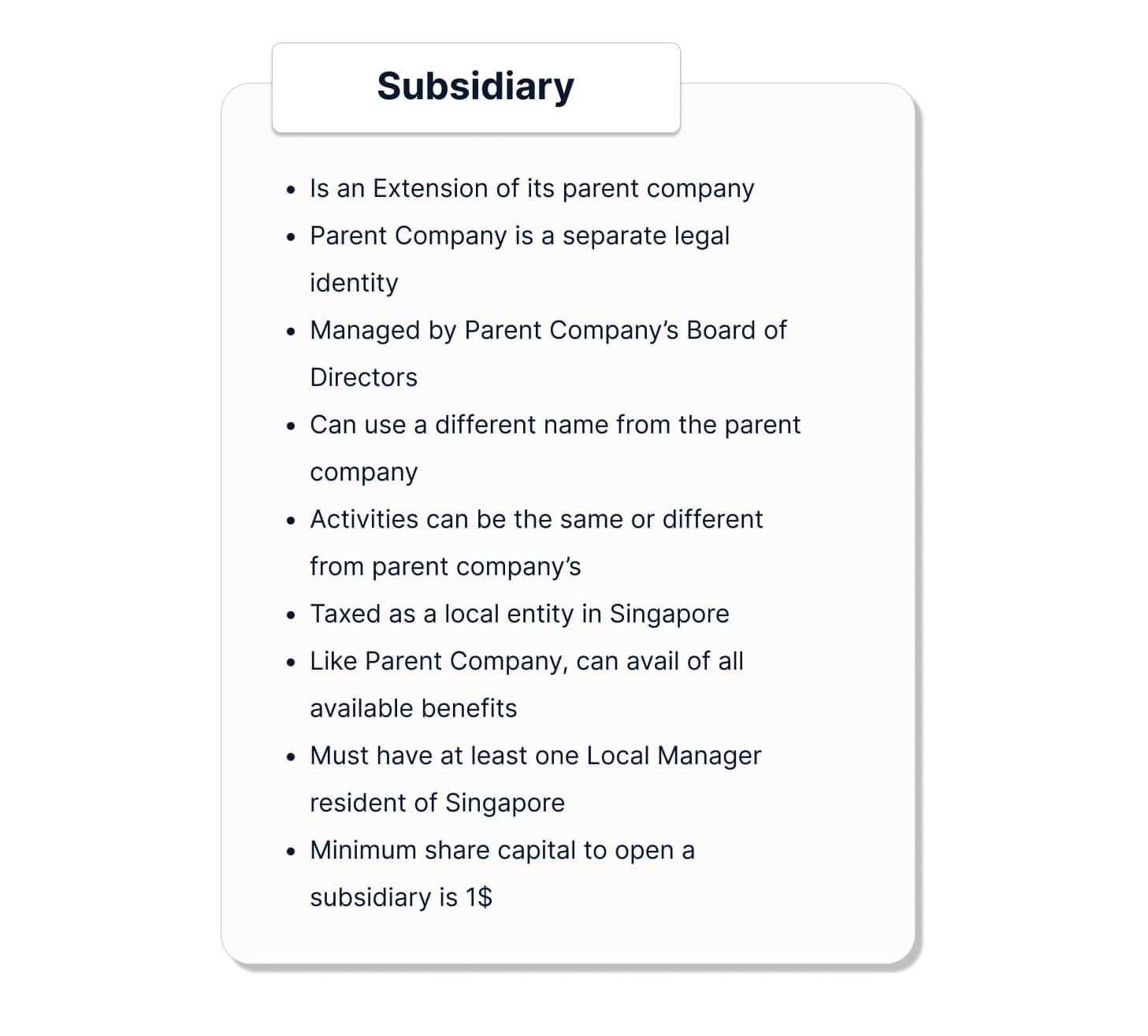 Subsidiary: Of a Registered Company